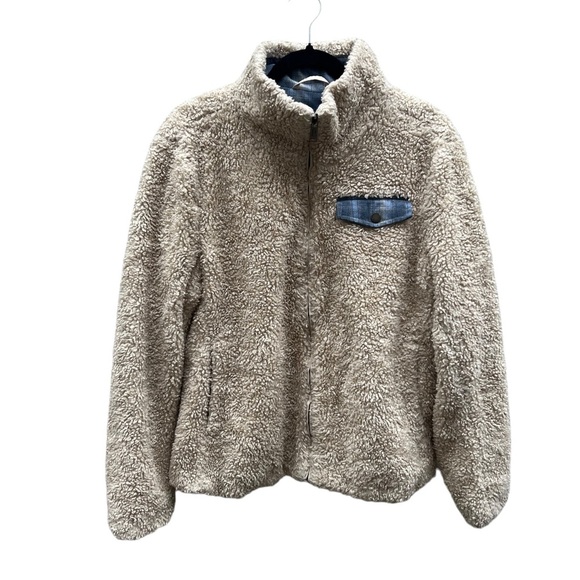 Pendleton Fuzzy Sherpa Plush Zip Jacket Beige Heather/Blue Ombre Plaid Size L - Picture 3 of 10
